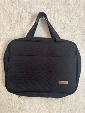 Hotor Travel Toiletry Bag Hanging Black Quilted Gold Hardware Makeup Organizer